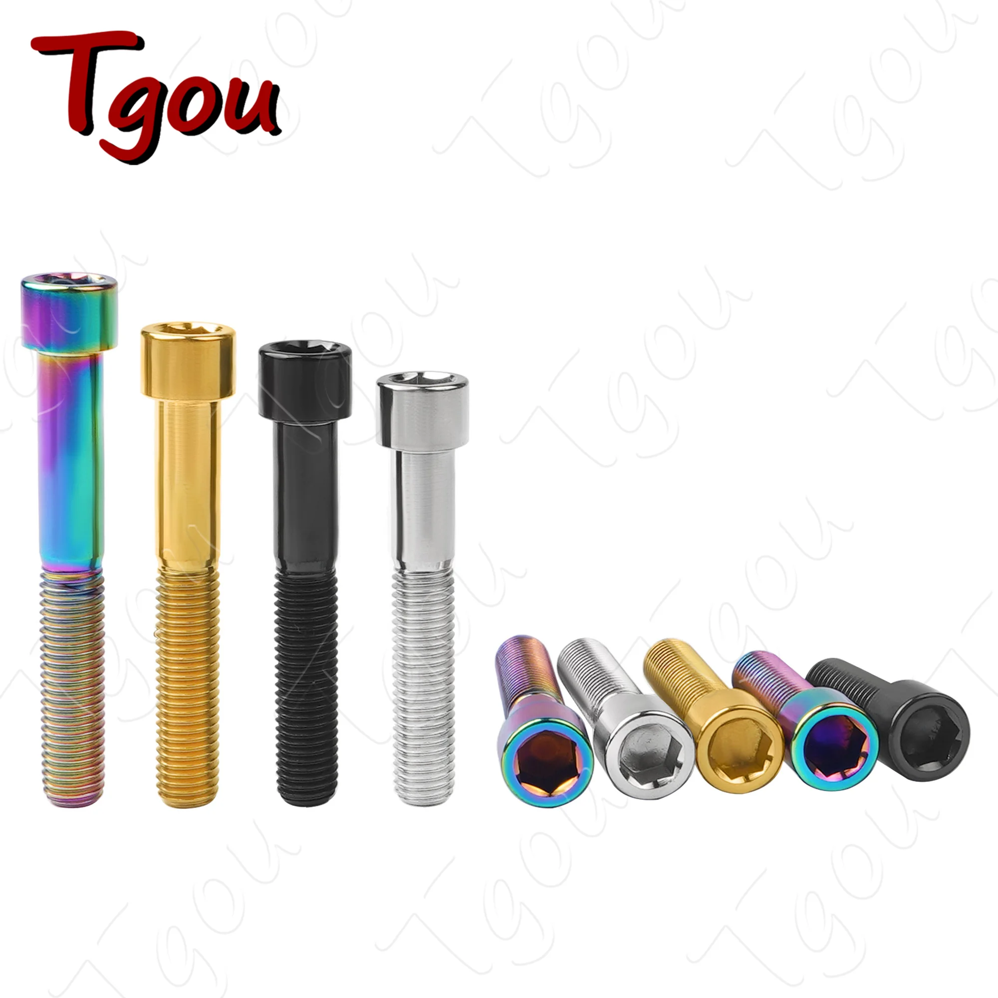 Tgou Titanium Bolt M7/M8x15 20 25 30 32 35 40 43 45 50 60 70mm Allen Key Head Ti Screws for Bicycle Motorcycle Car