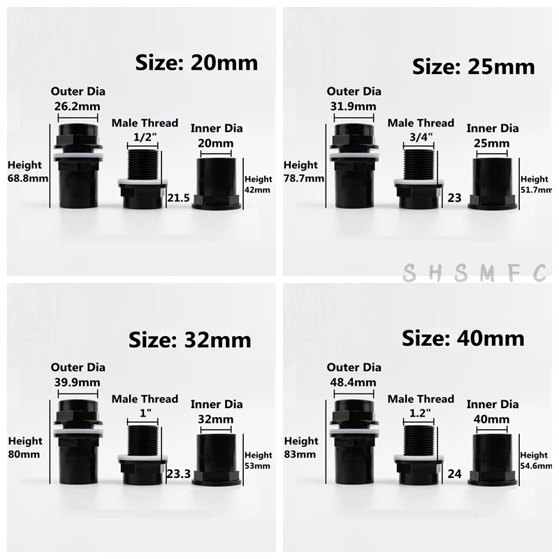 1PC 20/25/32/40/50mm Hi-Quality PVC Pipe Connectors Thicken Fish Tank Drain Aquarium Inlet Outlet Joints Garden Irrigation