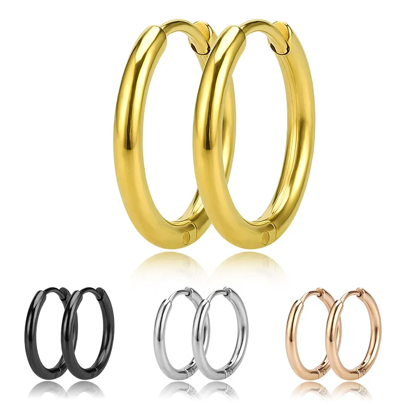 2PC /Set Stainless Steel Small Hoop Earrings for Women Men Gold Color Black Circle Thick Ear Ring Huggie Earrings Hoop Piercing