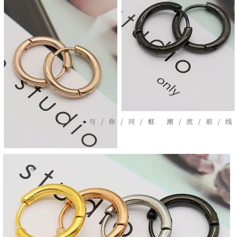 2PC /Set Stainless Steel Small Hoop Earrings for Women Men Gold Color Black Circle Thick Ear Ring Huggie Earrings Hoop Piercing
