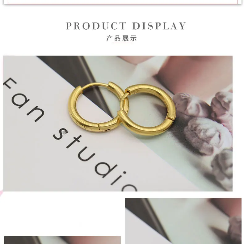 2PC /Set Stainless Steel Small Hoop Earrings for Women Men Gold Color Black Circle Thick Ear Ring Huggie Earrings Hoop Piercing
