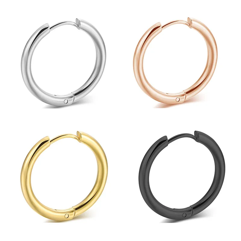 2PC /Set Stainless Steel Small Hoop Earrings for Women Men Gold Color Black Circle Thick Ear Ring Huggie Earrings Hoop Piercing