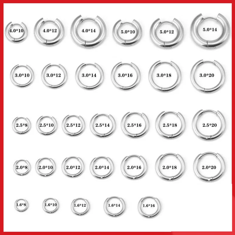 2PC /Set Stainless Steel Small Hoop Earrings for Women Men Gold Color Black Circle Thick Ear Ring Huggie Earrings Hoop Piercing