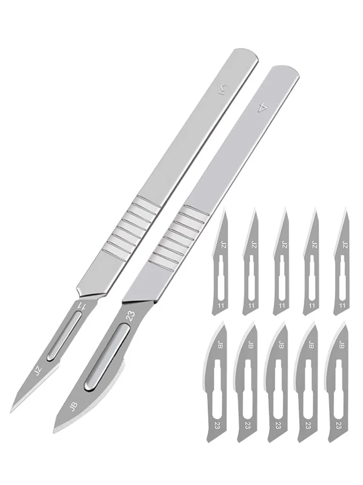 10pcs 11# 23# Carbon Steel Surgical Scalpel Blades + 1pc Handle Scalpel DIY Cutting Tool PCB Repair Animal Surgical Knife