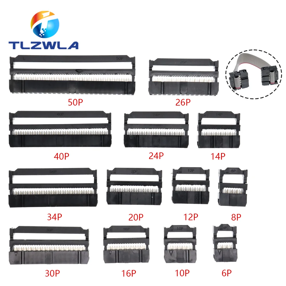10PCS 2.54MM Pitch 6 Position 8 10 12 14 16 18 20 24 26 30 34 40 Pin Female IDC Socket IDC Connector Ribbon Cable