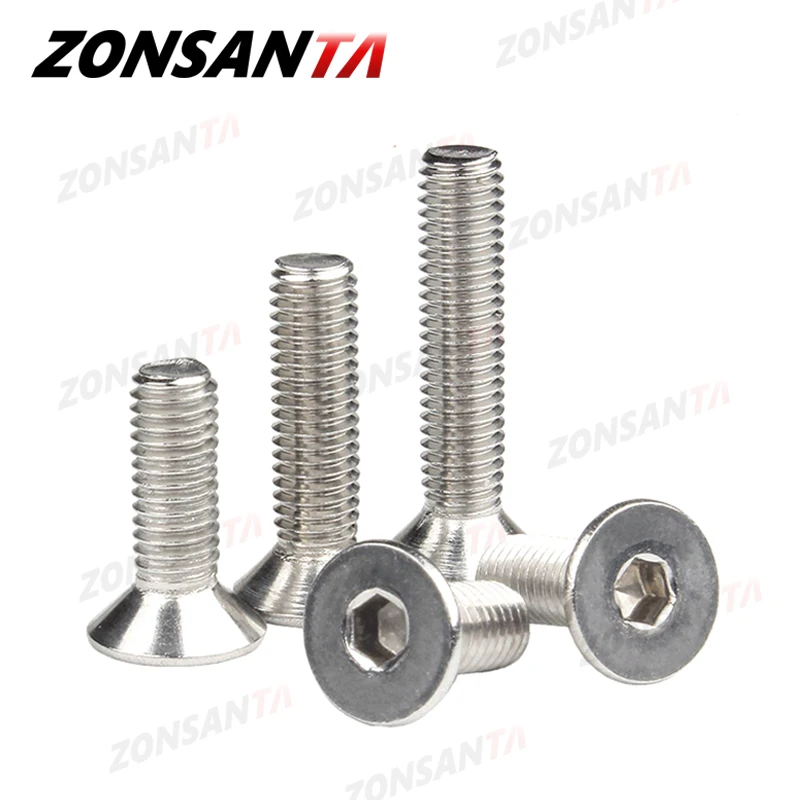 ZONSANTA M2 M2.5 M3 M4 M5 M6 Din7991 304 Stainless Steel Bolt Hexagon Hex Socket Flat Head Countersunk Screw Furniture Screws