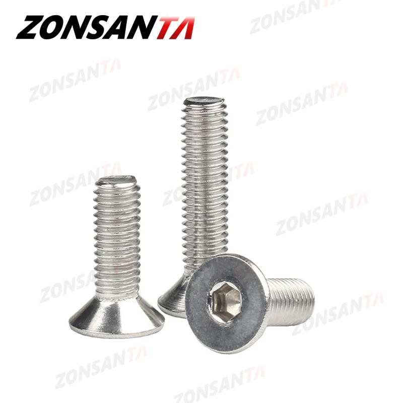ZONSANTA M2 M2.5 M3 M4 M5 M6 Din7991 304 Stainless Steel Bolt Hexagon Hex Socket Flat Head Countersunk Screw Furniture Screws