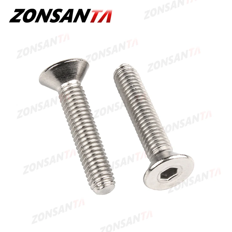 ZONSANTA M2 M2.5 M3 M4 M5 M6 Din7991 304 Stainless Steel Bolt Hexagon Hex Socket Flat Head Countersunk Screw Furniture Screws