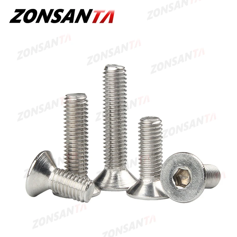 ZONSANTA M2 M2.5 M3 M4 M5 M6 Din7991 304 Stainless Steel Bolt Hexagon Hex Socket Flat Head Countersunk Screw Furniture Screws