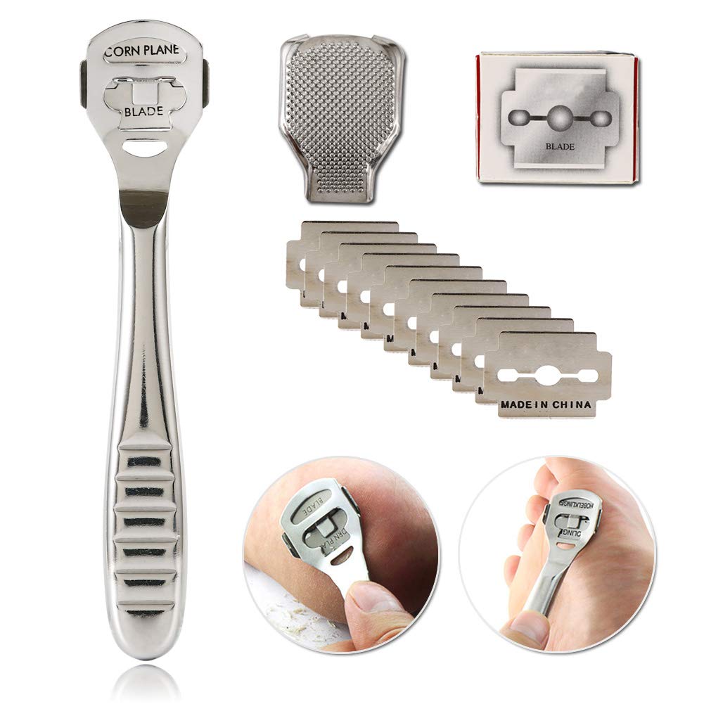 Foot Callus Shaver Heel Hard Skin Remover Hand Feet Pedicure Razor Tool Shavers Stainless Steel Handle 10 Blades Foot Care Tools