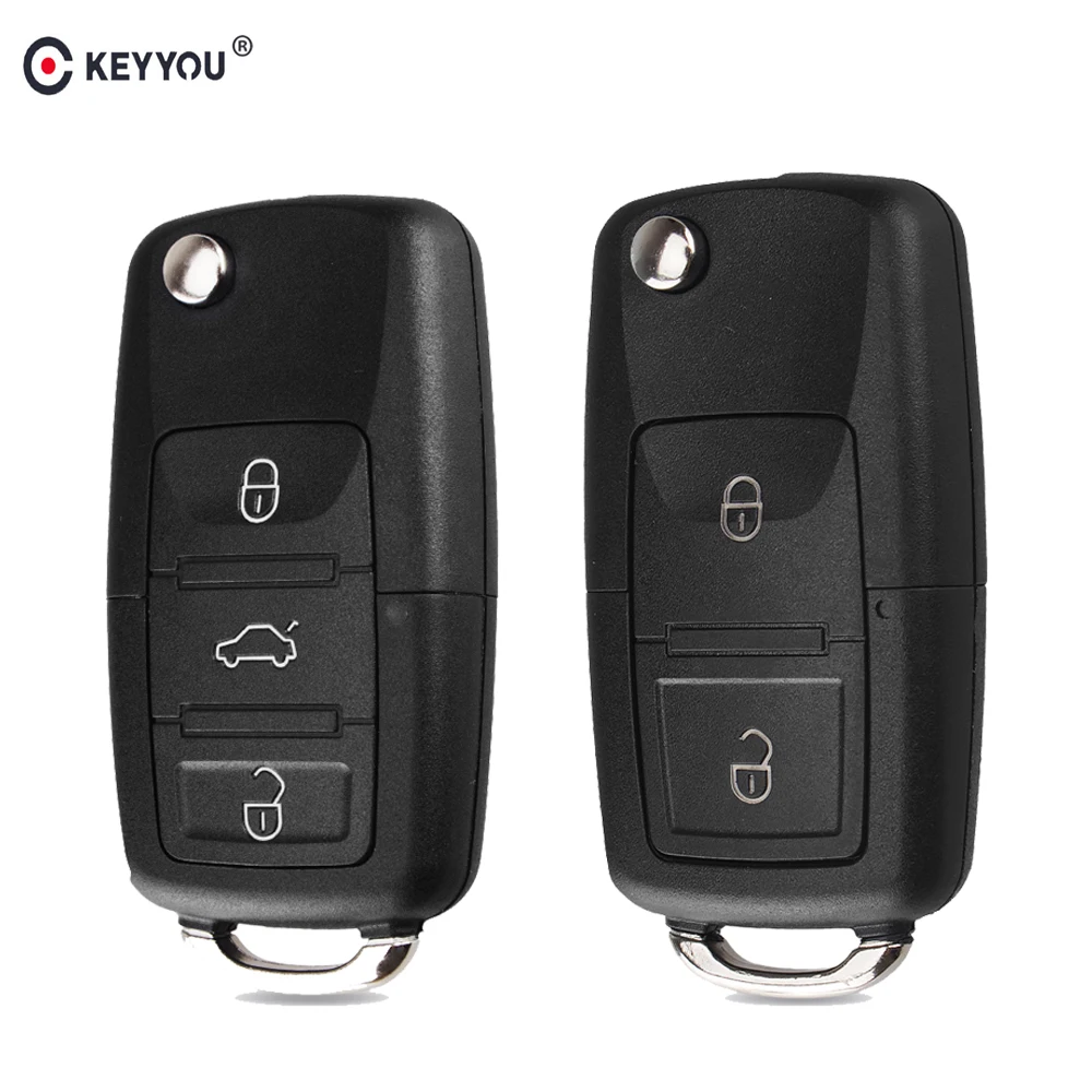 KEYYOU 2 Button Folding Car Remote Key Flip Folding Key Shell Case For Volkswagen Vw Jetta Golf Passat Beetle Skoda Seat Polo B5