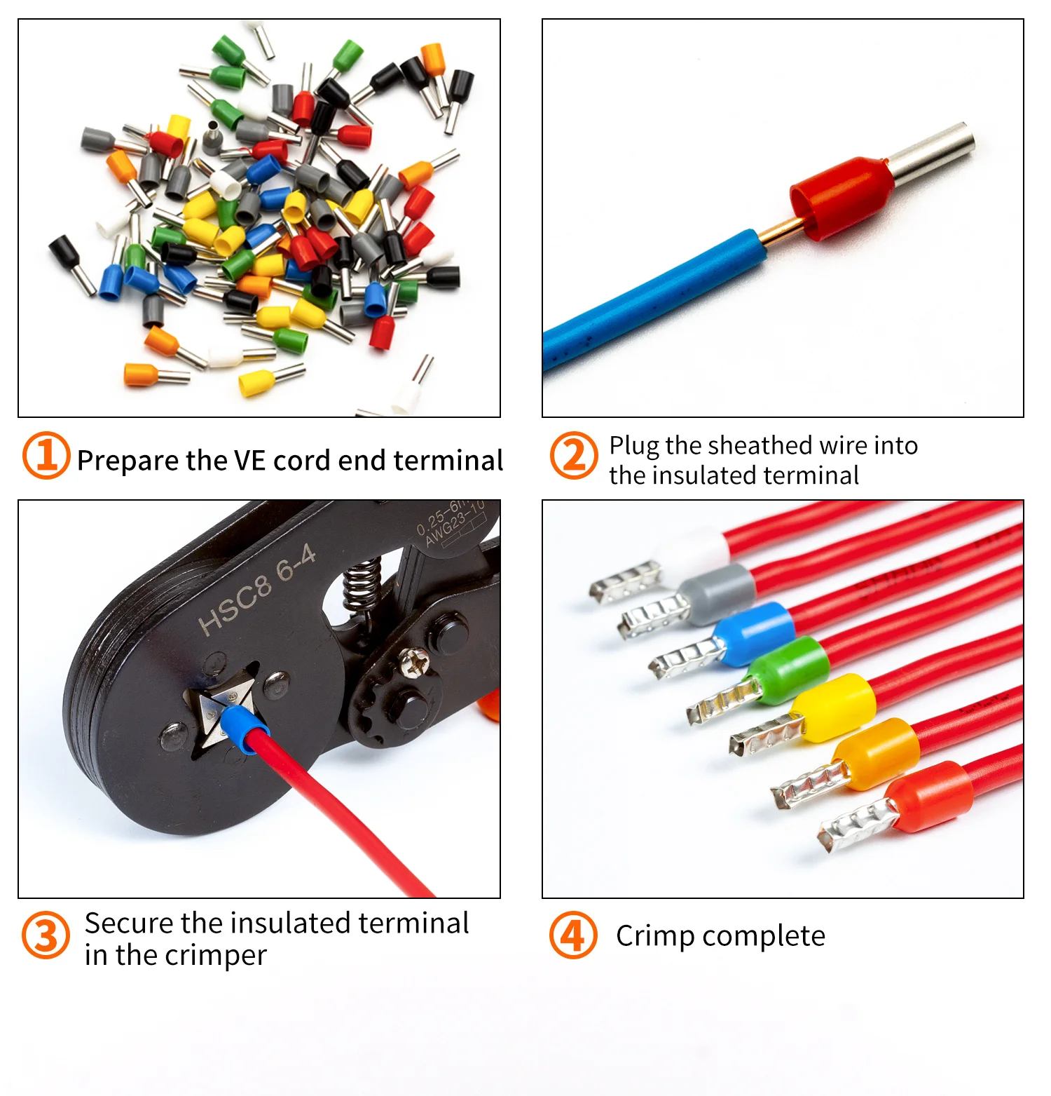 CHFRPU 100pcs Insulated Ferrules Terminal Crimp Terminator Cold Pressed Insulated Termina VE0508 7508 1008 1508 2508 4009