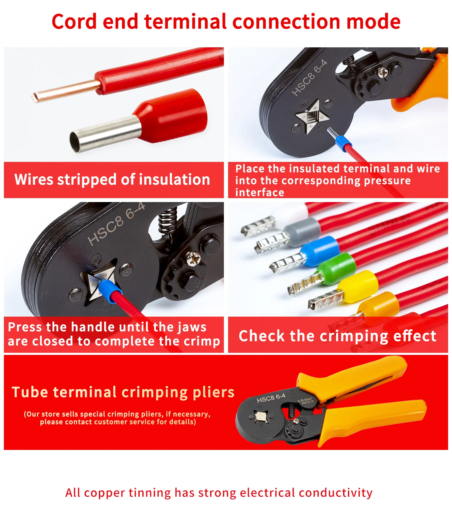 CHFRPU 100pcs Insulated Ferrules Terminal Crimp Terminator Cold Pressed Insulated Termina VE0508 7508 1008 1508 2508 4009