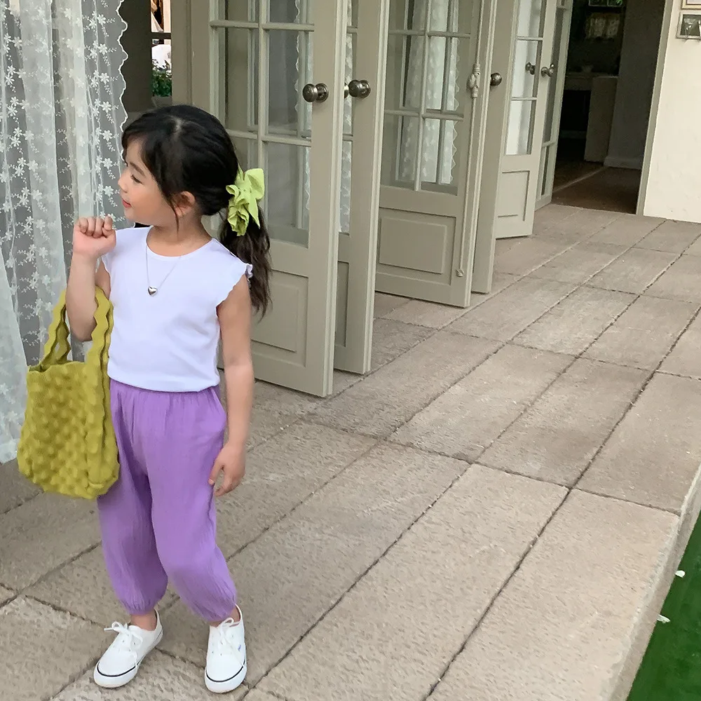 Solid Color Lantern Pants For Boys And Girls Summer New Versatile Loose Simple Trousers Toddler Thin Cotton Mosquito Proof Pants