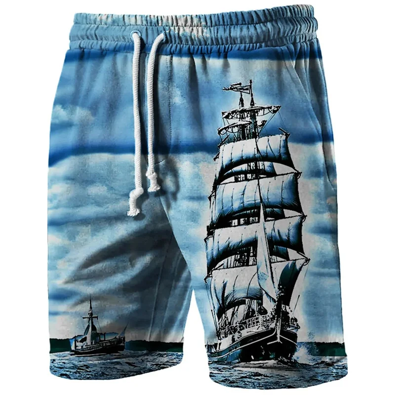 3D Printing Ship Compass Short Pants For Men Retro Pattern Swim Trunks Casual Gym Surf Hawaiian Vacation Oversize Beach Shorts