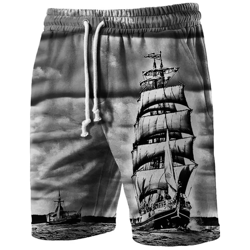 3D Printing Ship Compass Short Pants For Men Retro Pattern Swim Trunks Casual Gym Surf Hawaiian Vacation Oversize Beach Shorts