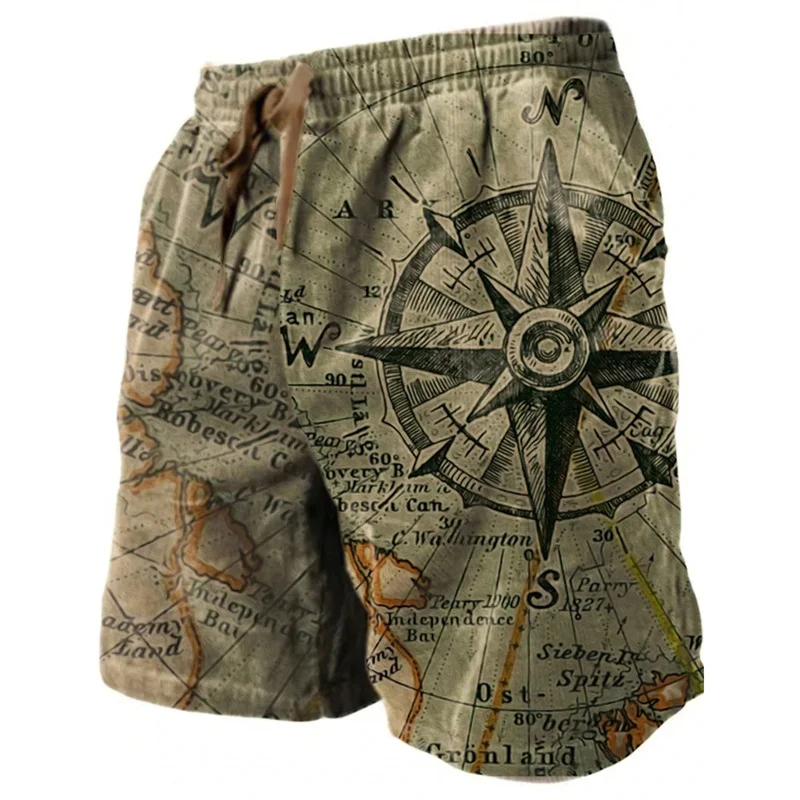 3D Printing Ship Compass Short Pants For Men Retro Pattern Swim Trunks Casual Gym Surf Hawaiian Vacation Oversize Beach Shorts