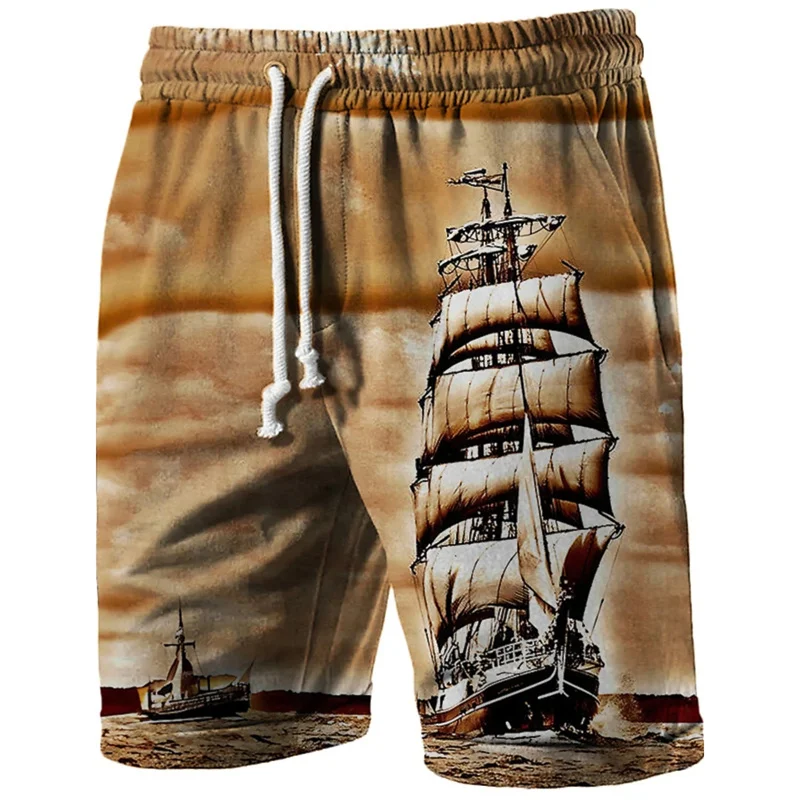 3D Printing Ship Compass Short Pants For Men Retro Pattern Swim Trunks Casual Gym Surf Hawaiian Vacation Oversize Beach Shorts