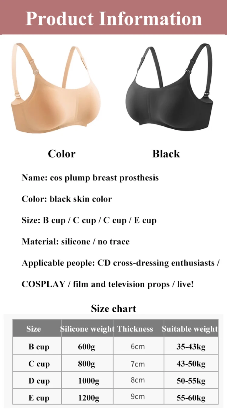 Silicone Fake Breast Forms Cosplay Breast Prosthesis Simulation Breast Enhancer Pads for Women,Crossdresser and Mastectomy