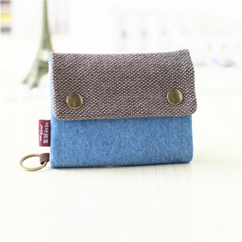 Handmade Three Fold Fabric Wallet Women Men Simple Short Zipper Purses for Teens Personality Multi-function Key Bag Card Holder