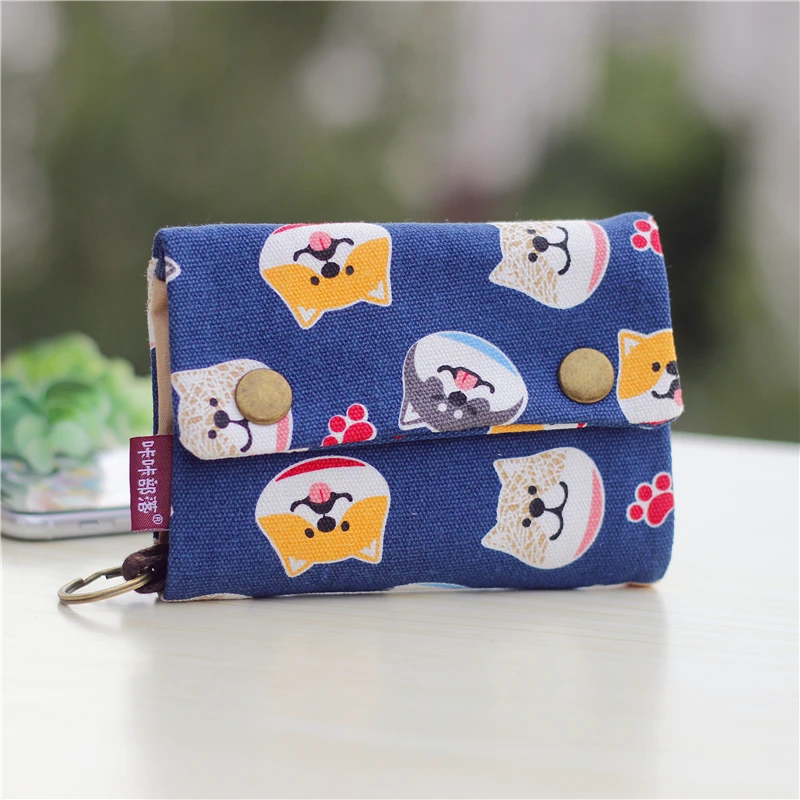 Handmade Three Fold Fabric Wallet Women Men Simple Short Zipper Purses for Teens Personality Multi-function Key Bag Card Holder