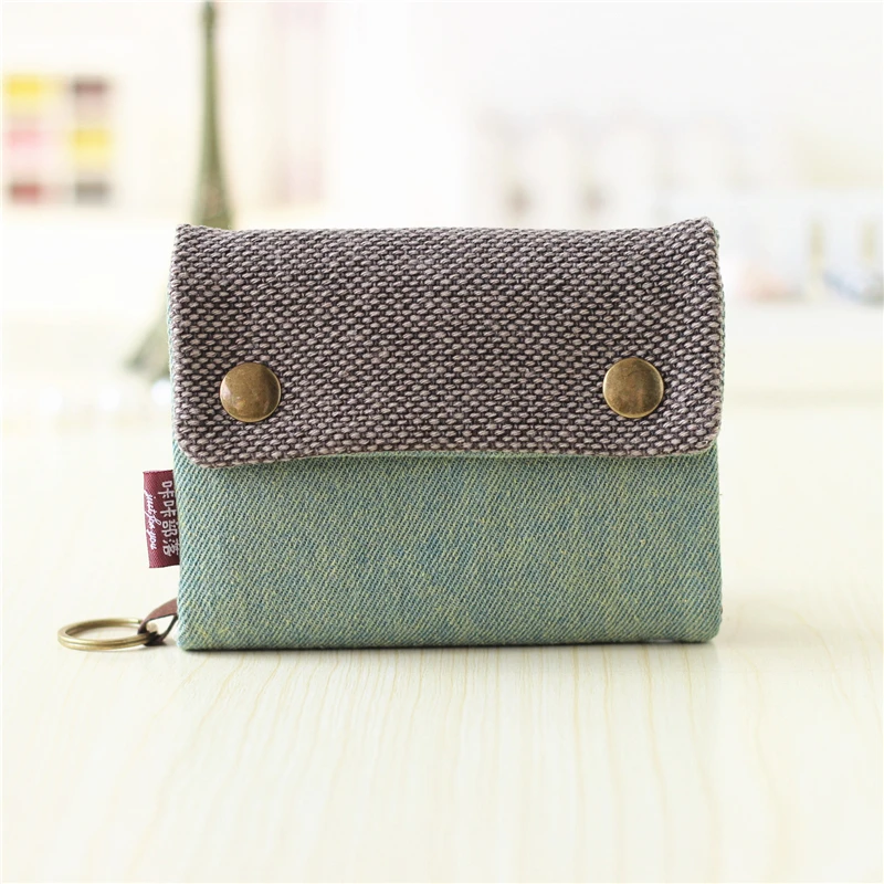 Handmade Three Fold Fabric Wallet Women Men Simple Short Zipper Purses for Teens Personality Multi-function Key Bag Card Holder