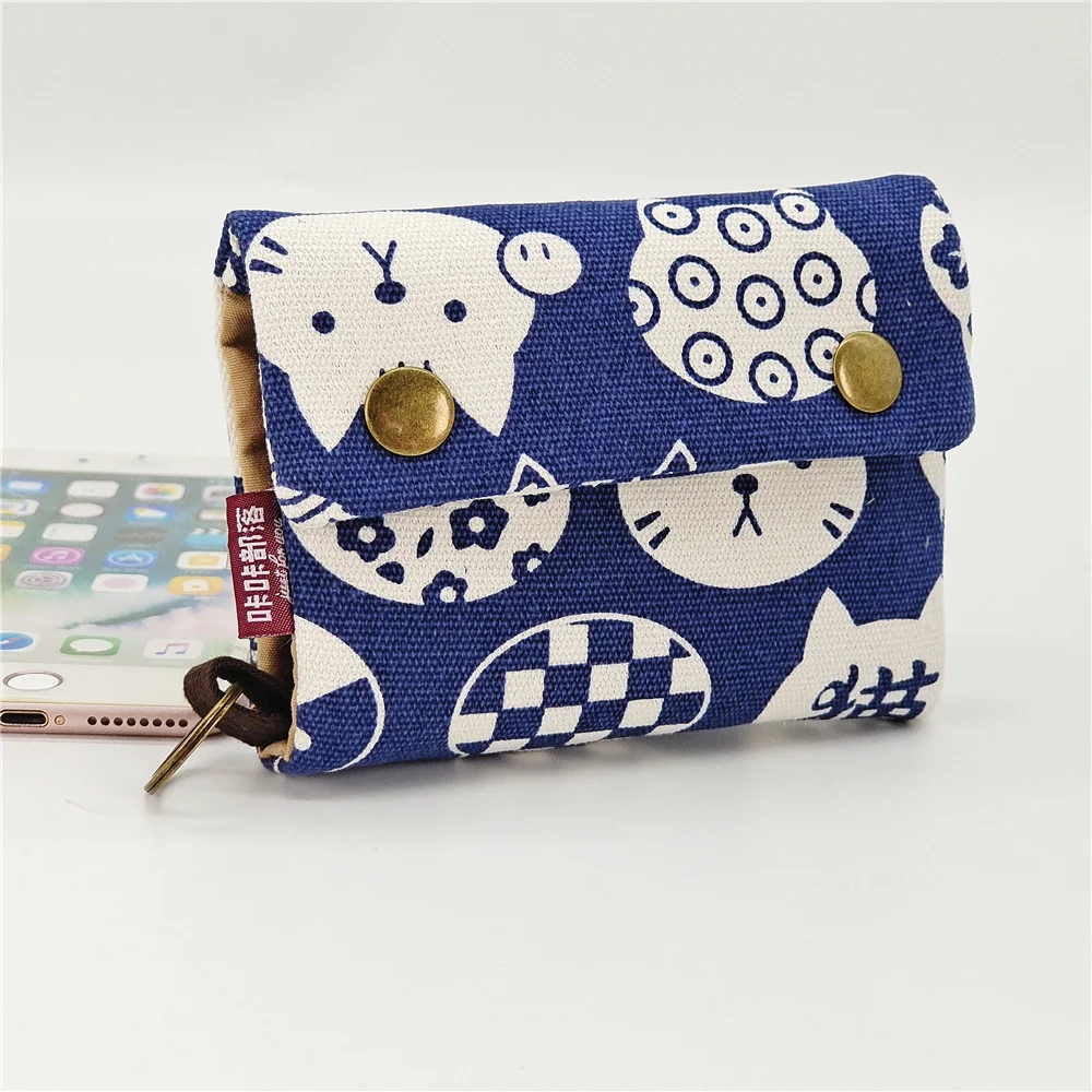 Handmade Three Fold Fabric Wallet Women Men Simple Short Zipper Purses for Teens Personality Multi-function Key Bag Card Holder