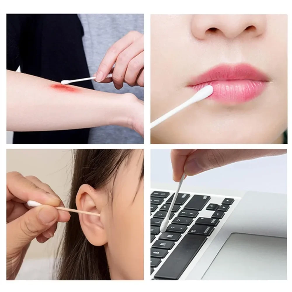 Wholesale 100Pcs Cotton Swab Wooden Cotton Sticks Double-Tipped Cotton Bud Chlorine-Free Hypoallergenic Cotton Swab Makeup Tools