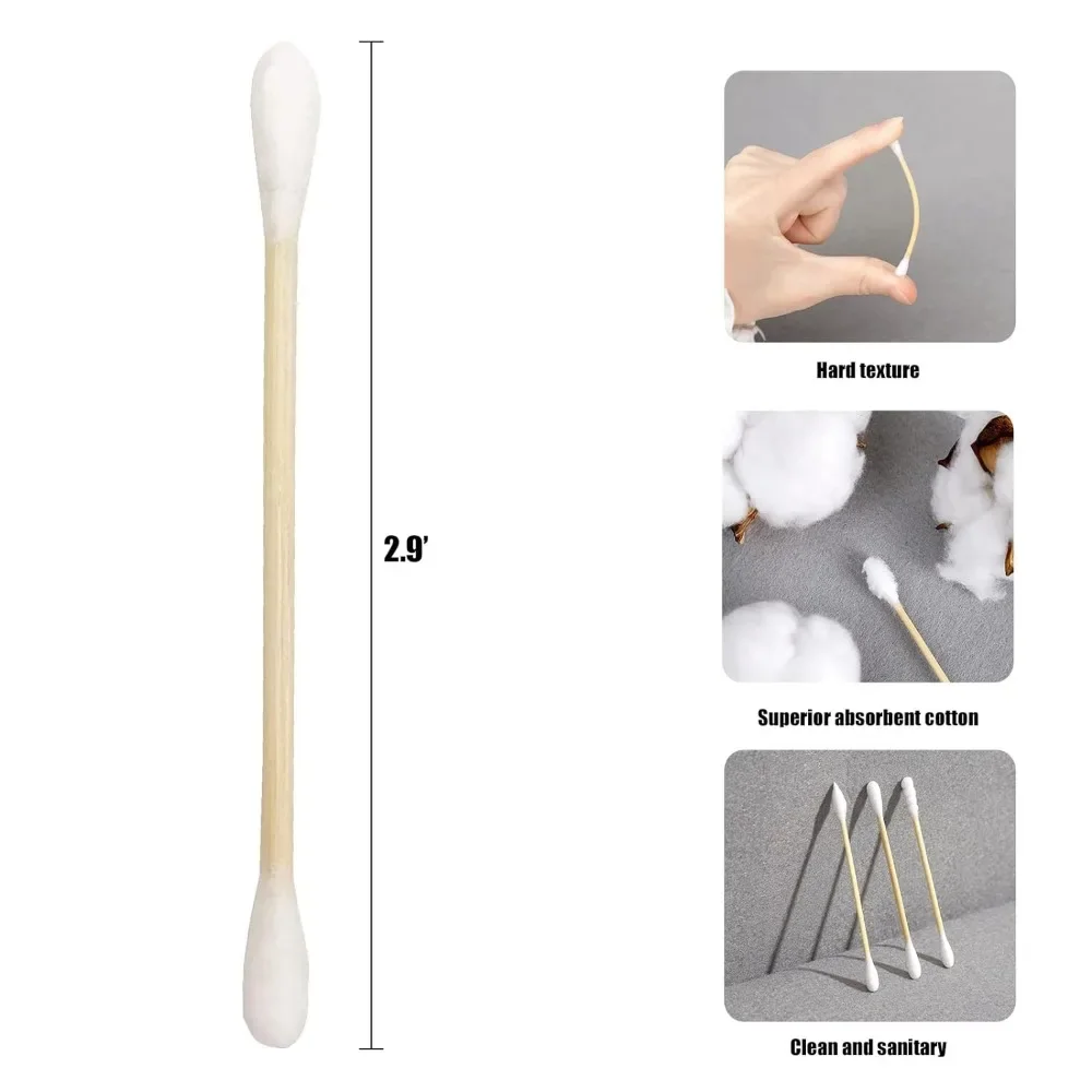 Wholesale 100Pcs Cotton Swab Wooden Cotton Sticks Double-Tipped Cotton Bud Chlorine-Free Hypoallergenic Cotton Swab Makeup Tools