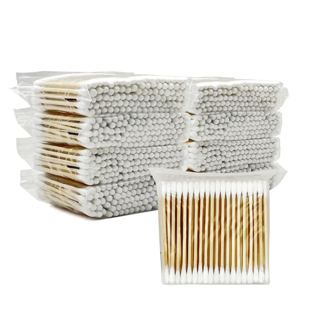 Wholesale 100Pcs Cotton Swab Wooden Cotton Sticks Double-Tipped Cotton Bud Chlorine-Free Hypoallergenic Cotton Swab Makeup Tools