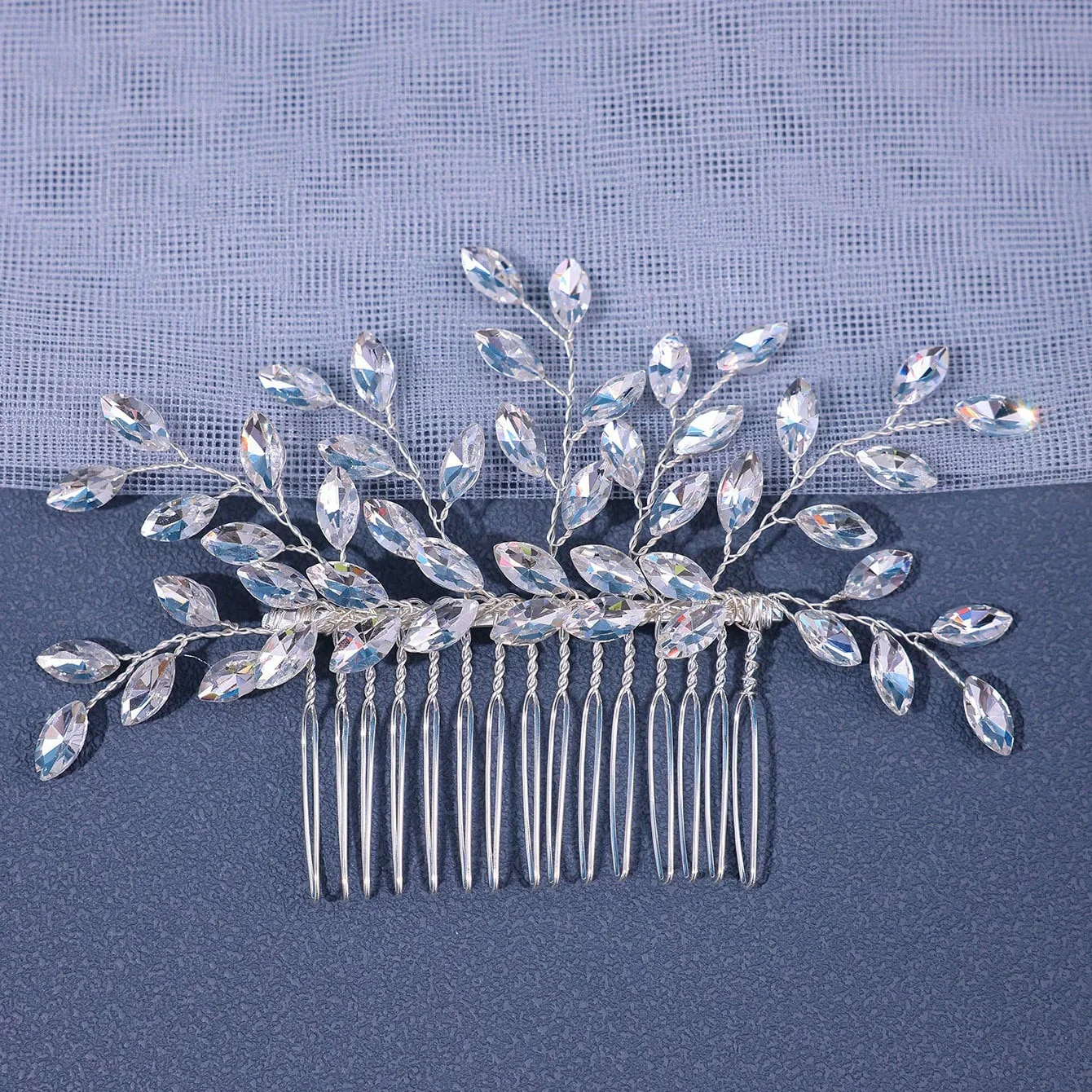 Trendy Silver Rhinestone Bridal Hair Combs Wedding Head Accessories Green Bride Headpiece Handmade Women Party Tiaras
