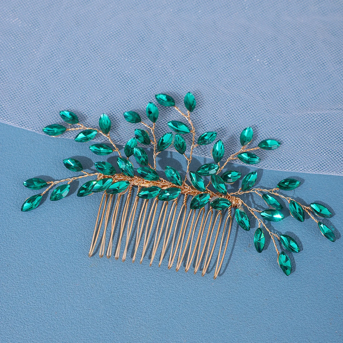 Trendy Silver Rhinestone Bridal Hair Combs Wedding Head Accessories Green Bride Headpiece Handmade Women Party Tiaras