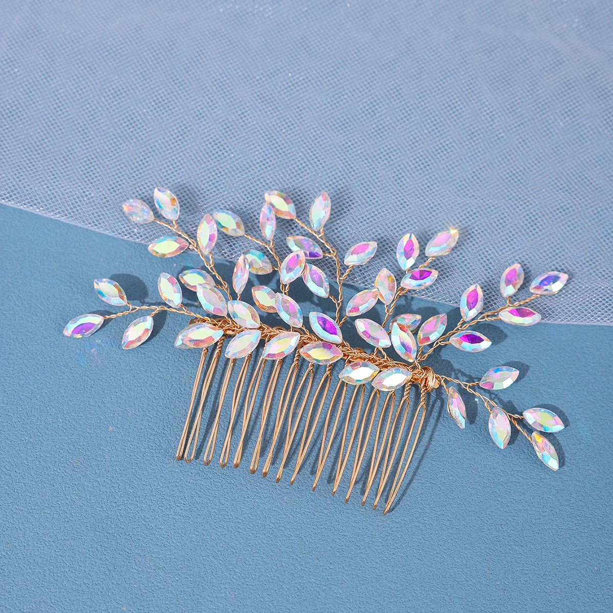 Trendy Silver Rhinestone Bridal Hair Combs Wedding Head Accessories Green Bride Headpiece Handmade Women Party Tiaras