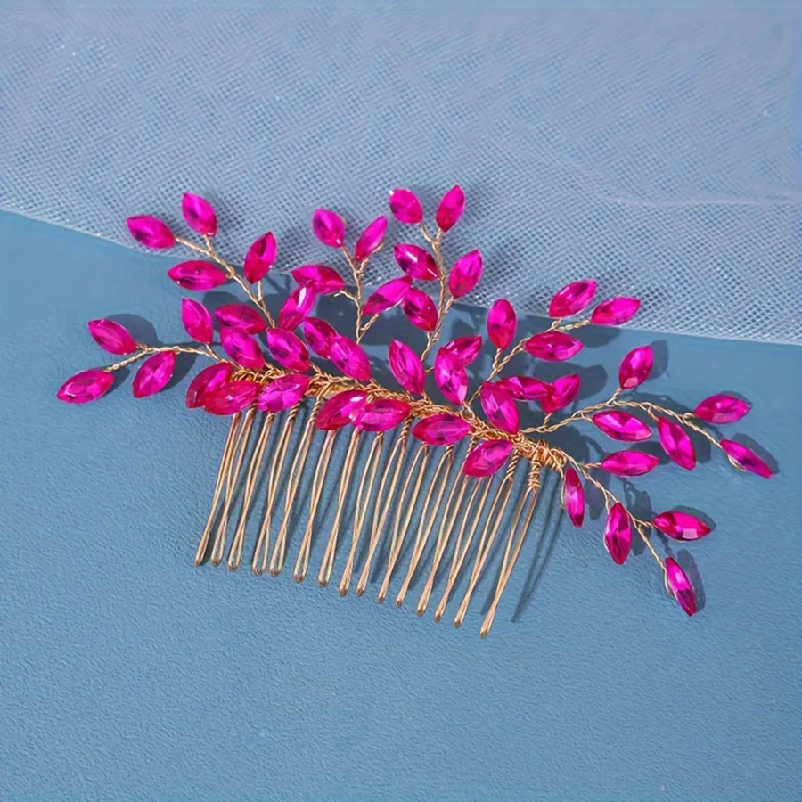 Trendy Silver Rhinestone Bridal Hair Combs Wedding Head Accessories Green Bride Headpiece Handmade Women Party Tiaras