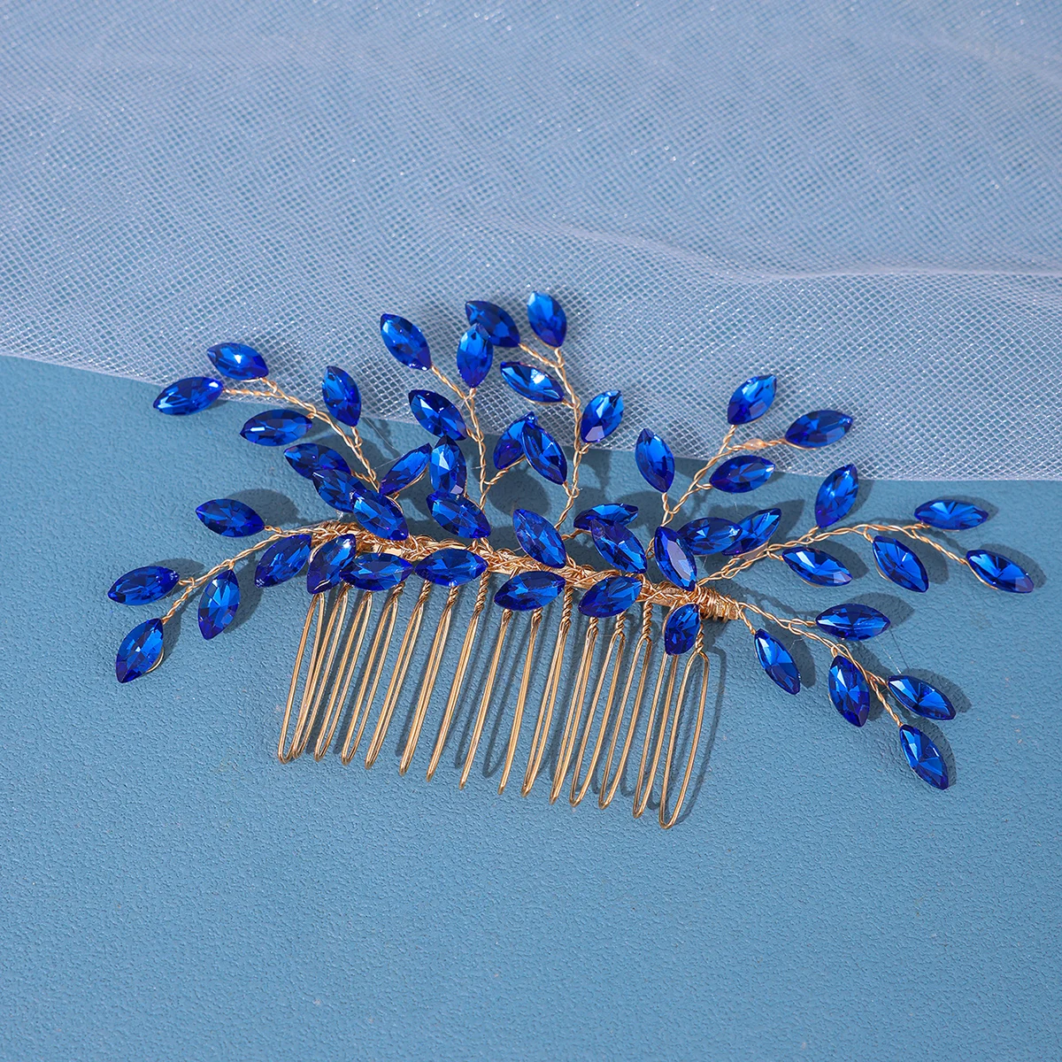 Trendy Silver Rhinestone Bridal Hair Combs Wedding Head Accessories Green Bride Headpiece Handmade Women Party Tiaras