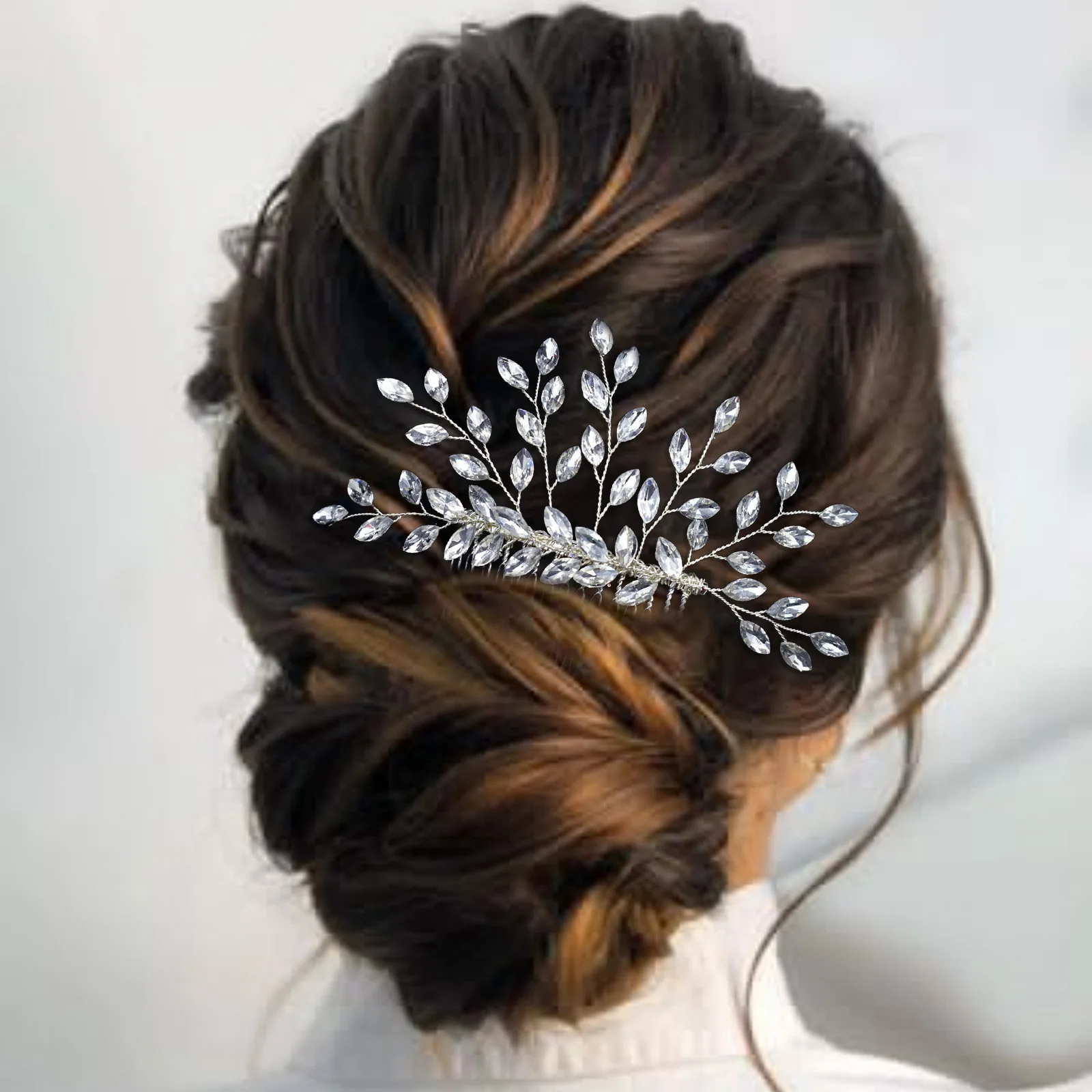 Trendy Silver Rhinestone Bridal Hair Combs Wedding Head Accessories Green Bride Headpiece Handmade Women Party Tiaras