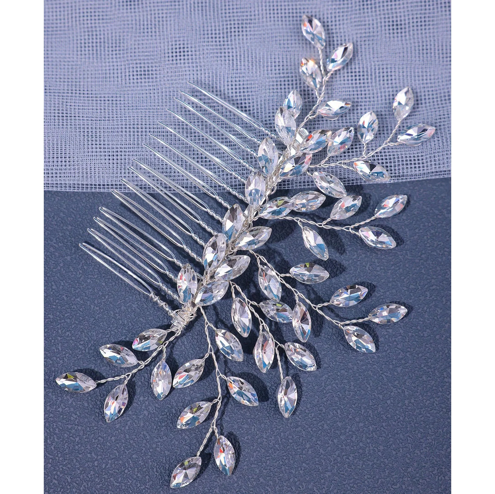 Trendy Silver Rhinestone Bridal Hair Combs Wedding Head Accessories Green Bride Headpiece Handmade Women Party Tiaras