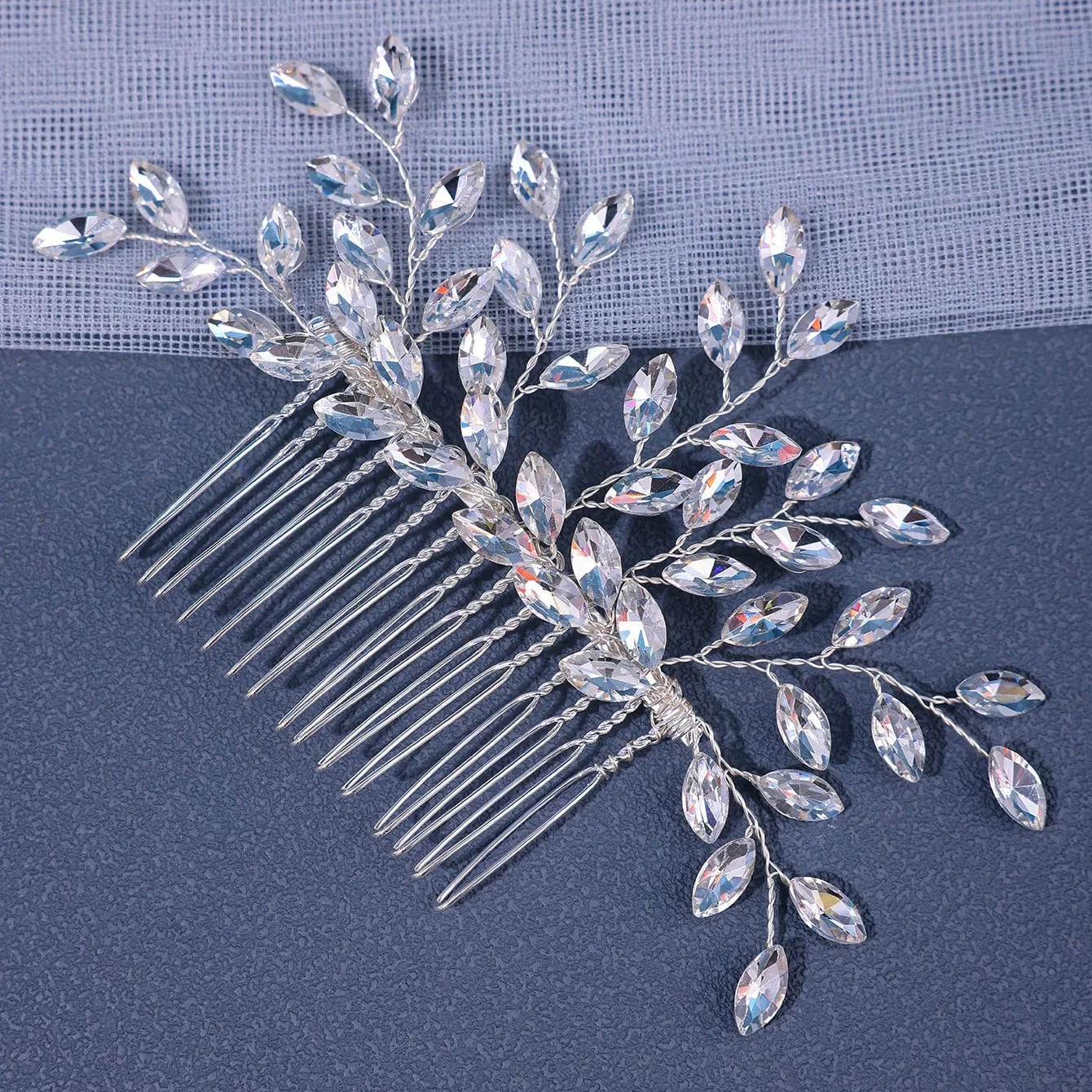 Trendy Silver Rhinestone Bridal Hair Combs Wedding Head Accessories Green Bride Headpiece Handmade Women Party Tiaras