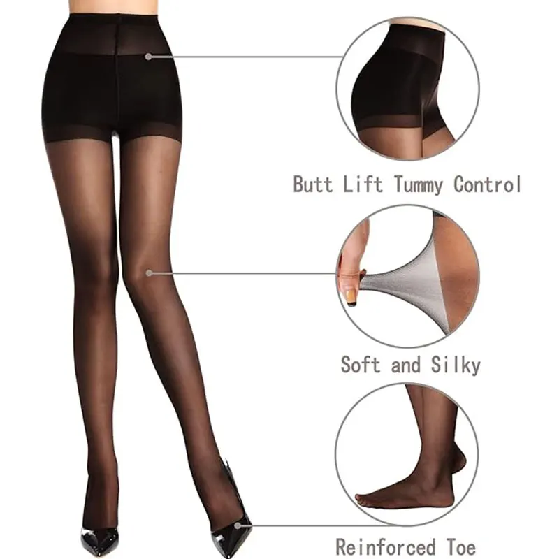 2 Pcs Female Black High Elasticity Anti Hook Wire Stockings Women Sheer Tights with Control Top 20D Nylon Good Elastic Pantyhose