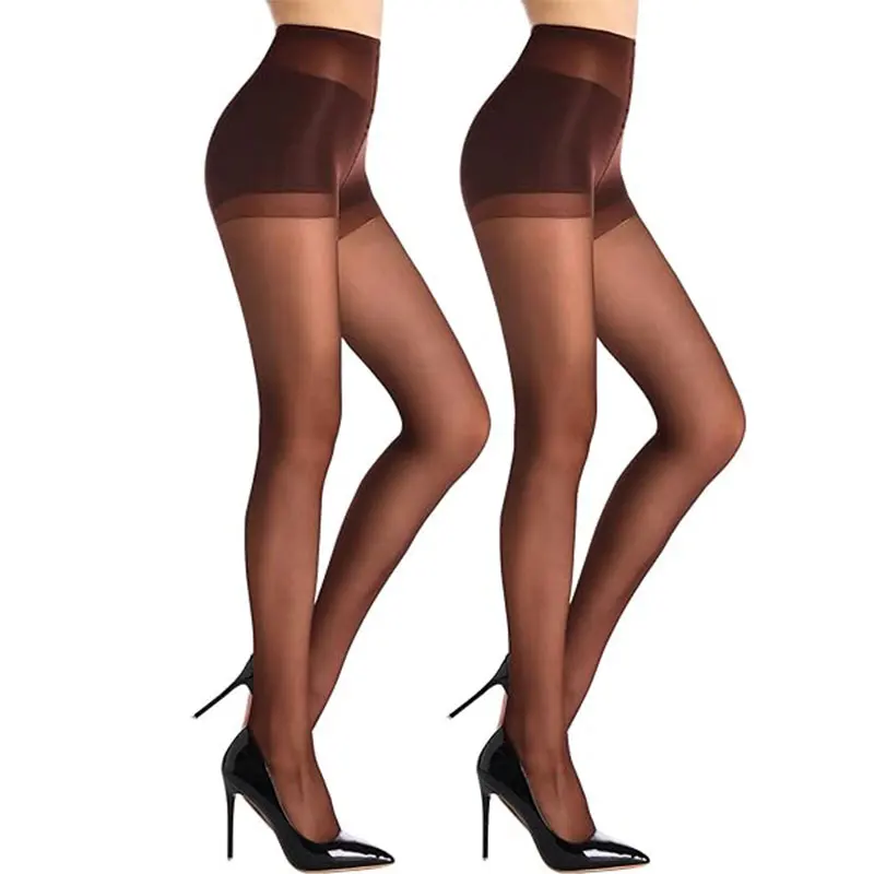 2 Pcs Female Black High Elasticity Anti Hook Wire Stockings Women Sheer Tights with Control Top 20D Nylon Good Elastic Pantyhose