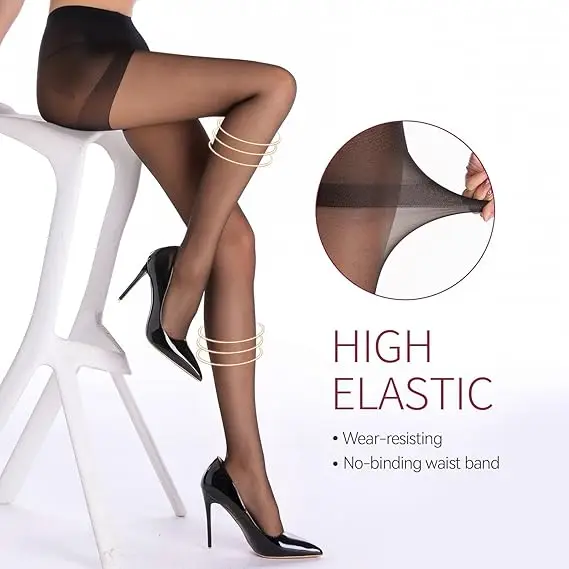 2 Pcs Female Black High Elasticity Anti Hook Wire Stockings Women Sheer Tights with Control Top 20D Nylon Good Elastic Pantyhose