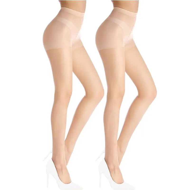 2 Pcs Female Black High Elasticity Anti Hook Wire Stockings Women Sheer Tights with Control Top 20D Nylon Good Elastic Pantyhose