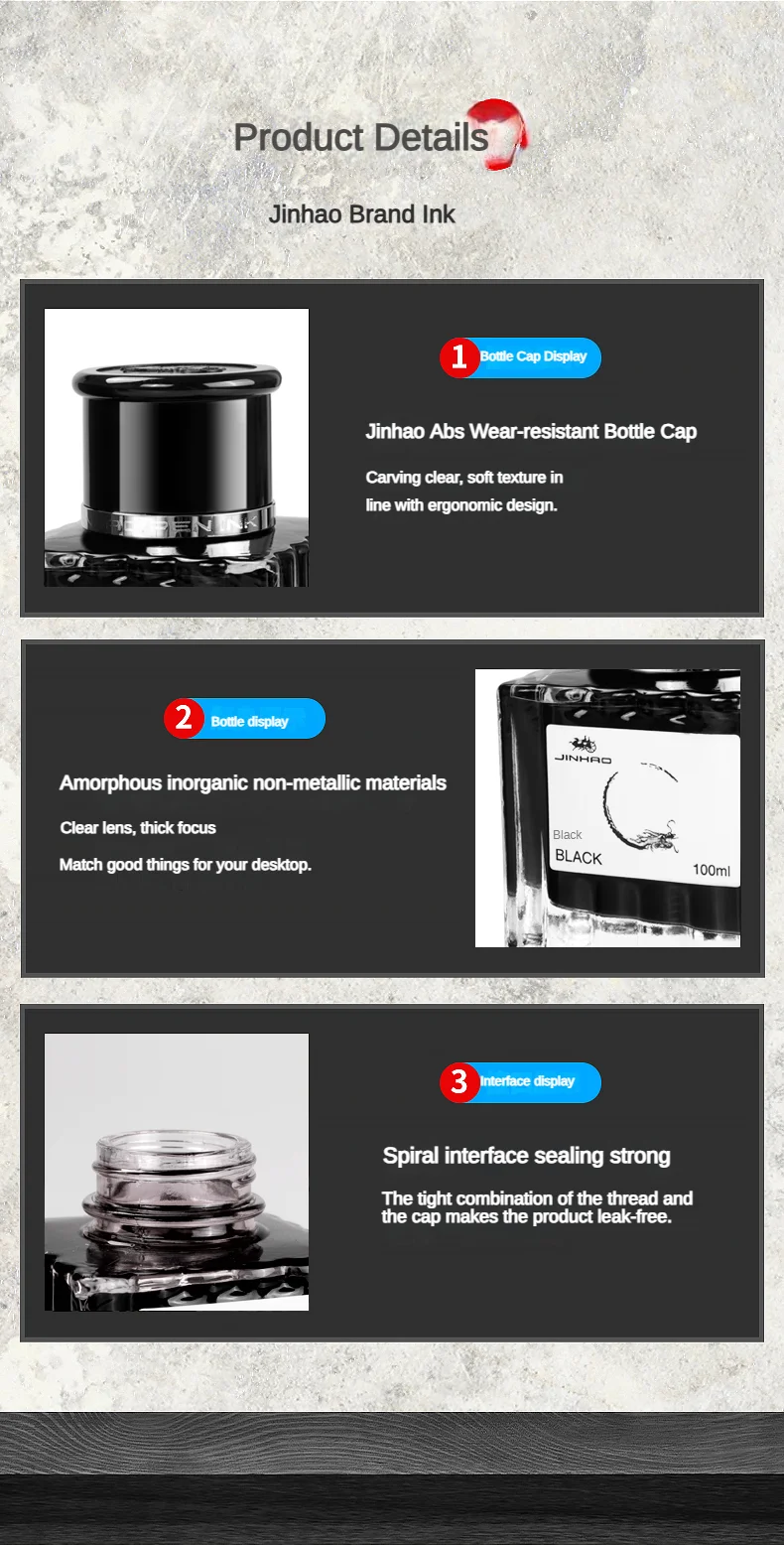 JINHAO 100/50ml/30ml Fountain Pen Ink Various Color Glass Bottled Ink Refill Cartridge School Writing Office Supplies Stationery