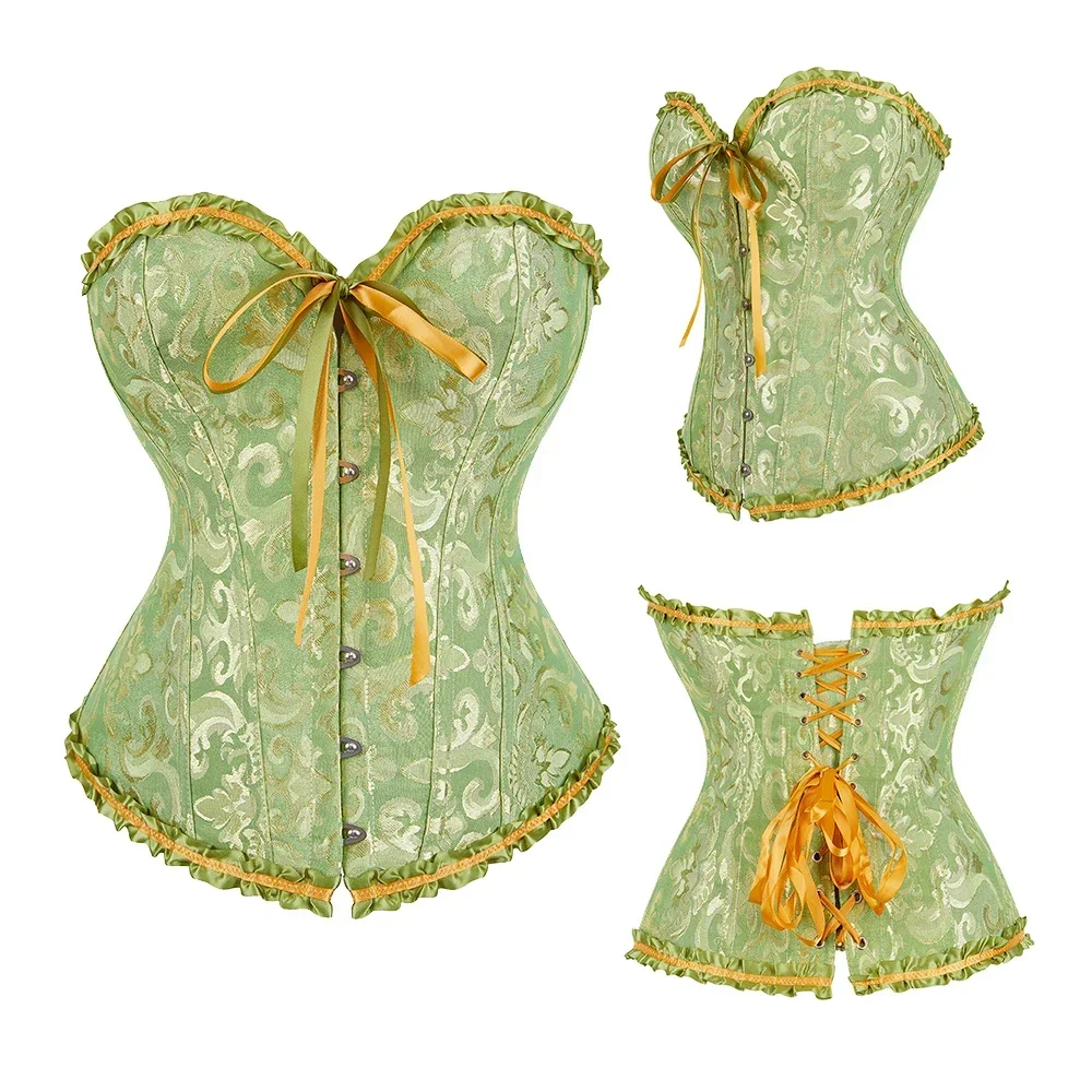 Victorian Corset Plus Size Women Sexy Overbust Bustiers Top Vintage Flower Print Lingerie Corselet Lace Korsett White Black Blue