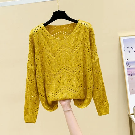 Pointelle Knit Top Long Sleeve Cropped Plain Pullover Women Jumper Knitwear Spring Summer Basic Outfit