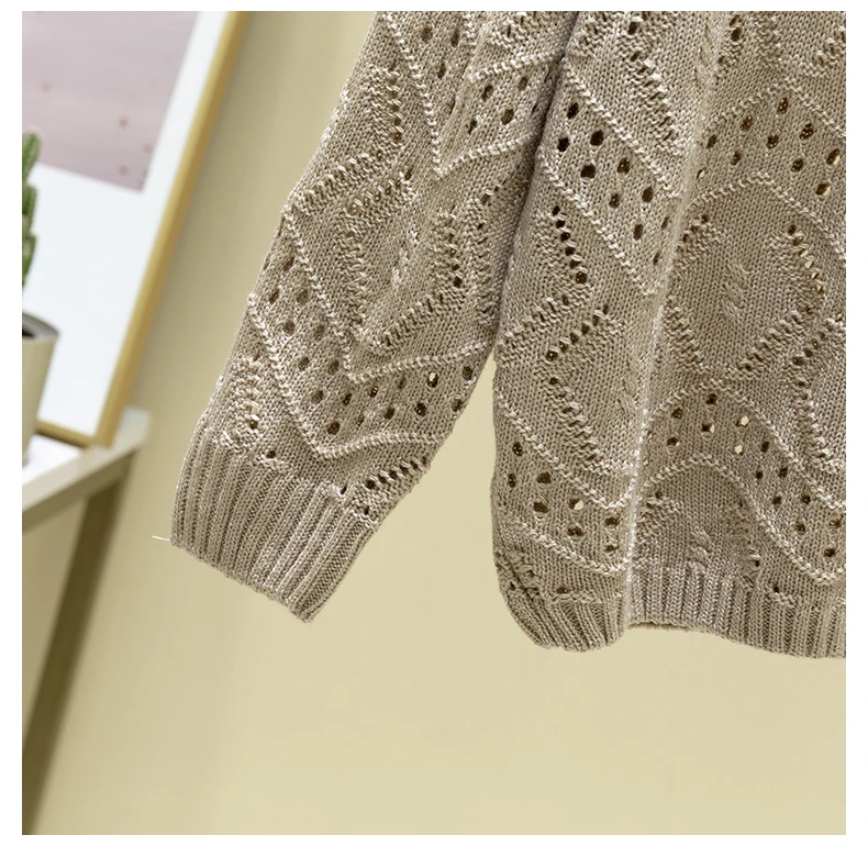 Pointelle Knit Top Long Sleeve Cropped Plain Pullover Women Jumper Knitwear Spring Summer Basic Outfit