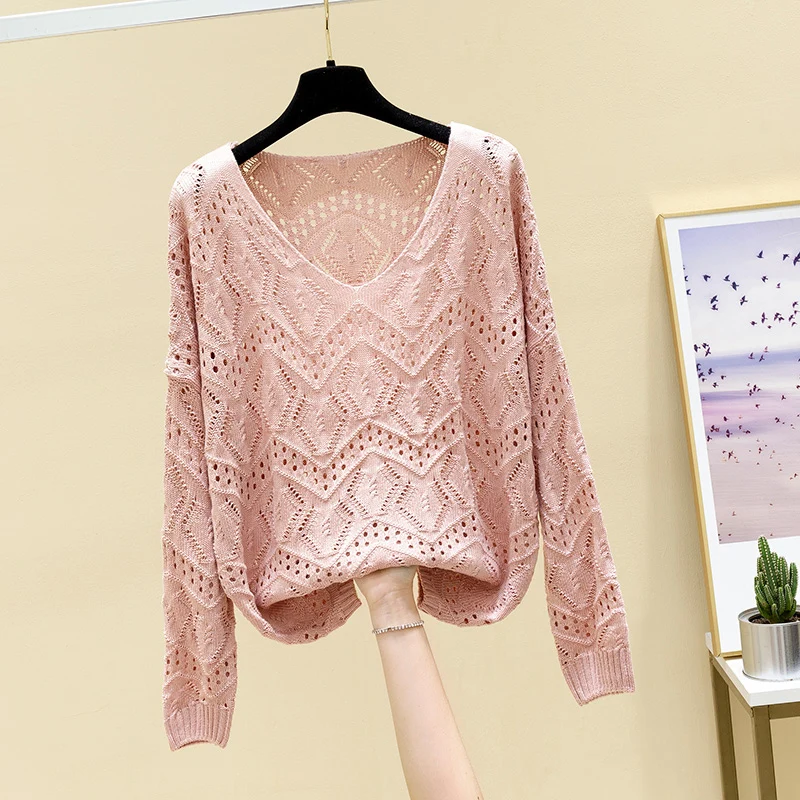 Pointelle Knit Top Long Sleeve Cropped Plain Pullover Women Jumper Knitwear Spring Summer Basic Outfit