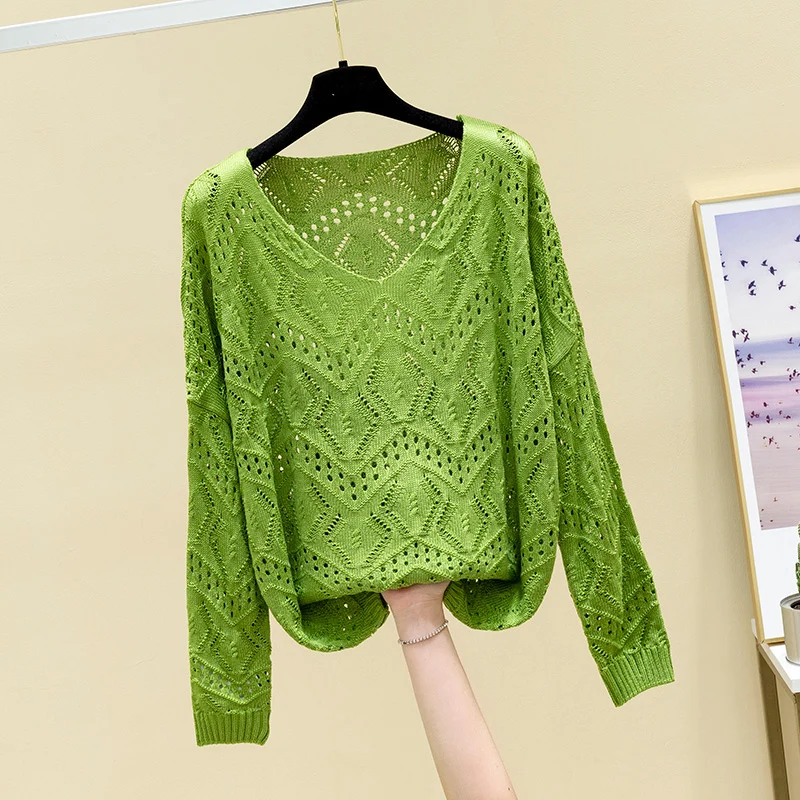 Pointelle Knit Top Long Sleeve Cropped Plain Pullover Women Jumper Knitwear Spring Summer Basic Outfit