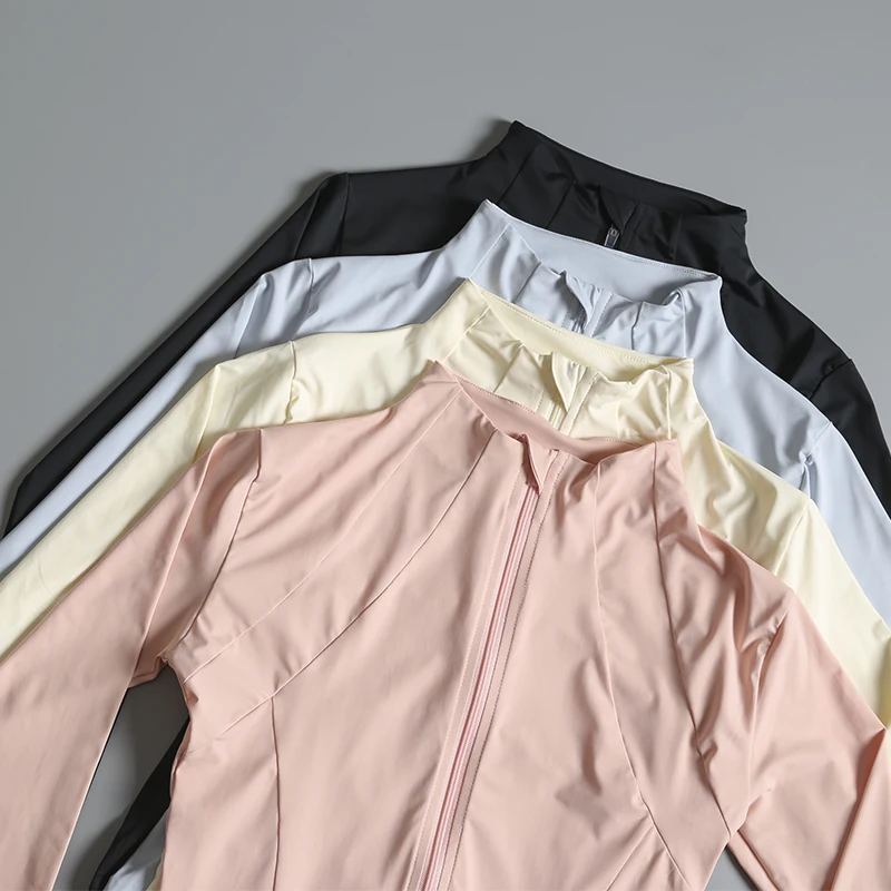 New yoga wear ladies coat round high elastic loose exercise yoga fitness long sleeve stand-up collar yoga tops