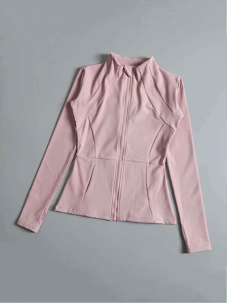 New yoga wear ladies coat round high elastic loose exercise yoga fitness long sleeve stand-up collar yoga tops